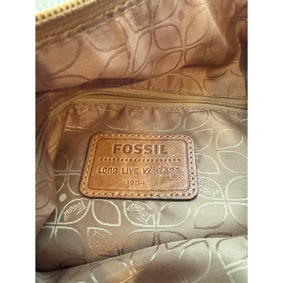 Fossil Long Live Vintage 1954 Cognac Brown Leather Hobo Shoulder Bag Large *flaw - Picture 6 of 8